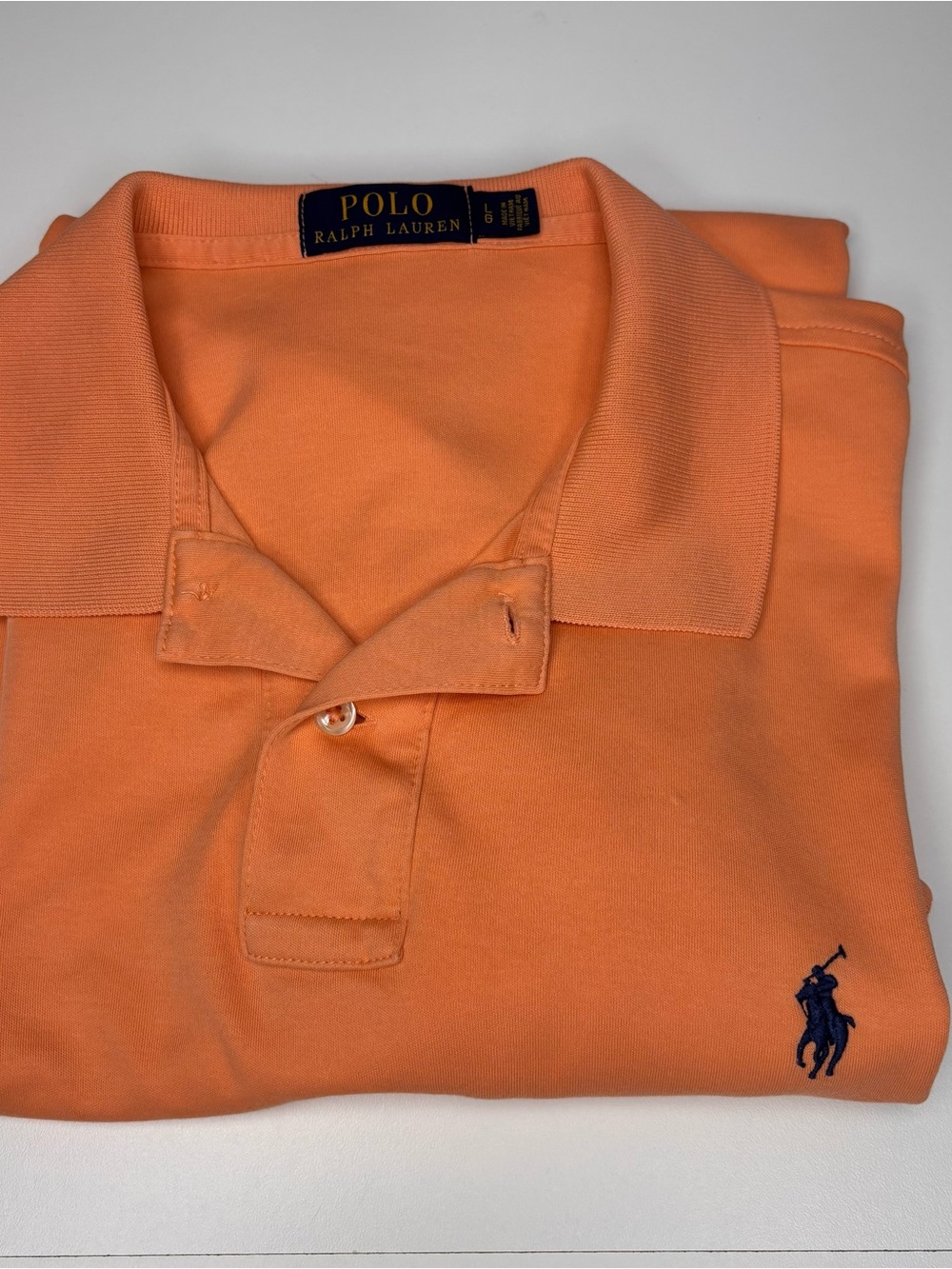 Ralph Lauren Polo Orange Cotton Polo with Navy Pony Size L EUC